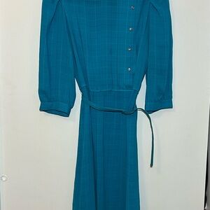 Vintage ‘Charlie Allison’ Teal Plaid Button Up Dress w/ Belt